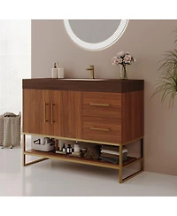 Sillysis 36 Inch Freestanding Bathroom Vanity with Sintered Stone Top, Ceramic Sink, Gold Steel Legs, Modern Storage Drawers
