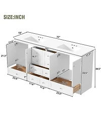 Sillysis 72 Inch Double Sink Bathroom Vanity, Freestanding Modern Mdf Cabinet with Soft Close Drawers and Ceramic Sinks