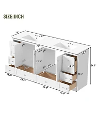 Sillysis 72 Inch Double Sink Bathroom Vanity, Modern Freestanding Mdf Cabinet with Soft Close Drawers and Ceramic Sinks for Ample Storage