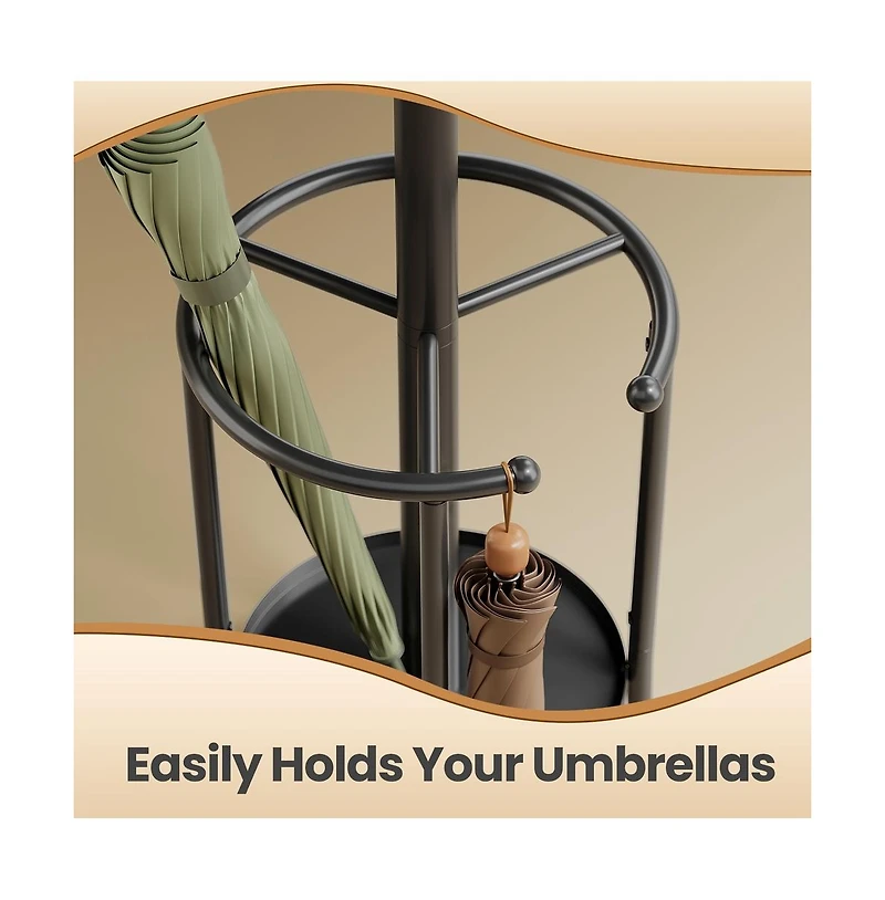 Slickblue Freestanding Metal Coat Rack with Umbrella Holder for Hallway
