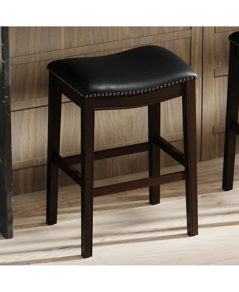 Flynama Bar Height Wood Bar Stool with Faux Leather Seat