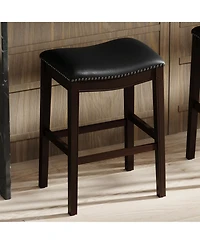 Flynama Bar Height Wood Bar Stool with Faux Leather Seat