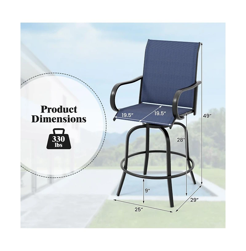Boyel Living 2 Pieces 360 Rotating Bar Stool Set with Armrests for Patio