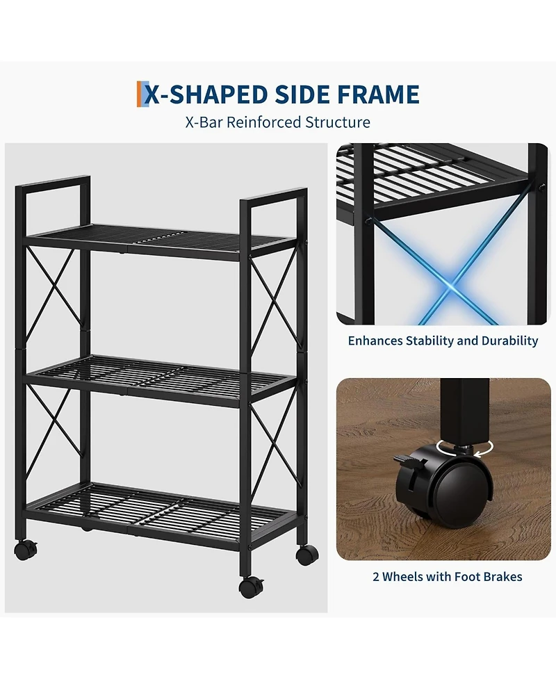 gaomon 3-Tier Metal Frame Slim Shoe Rack with Non Woven Shelves & Wheels