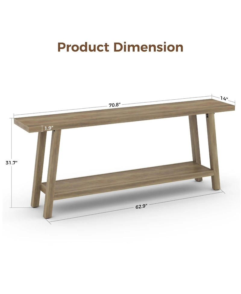 gaomon 70.8" Extra Long Console Table, 2 Tier Narrow Sofa Table for Behind Couch, Entryway Hallway Living Room, Farmhouse Style