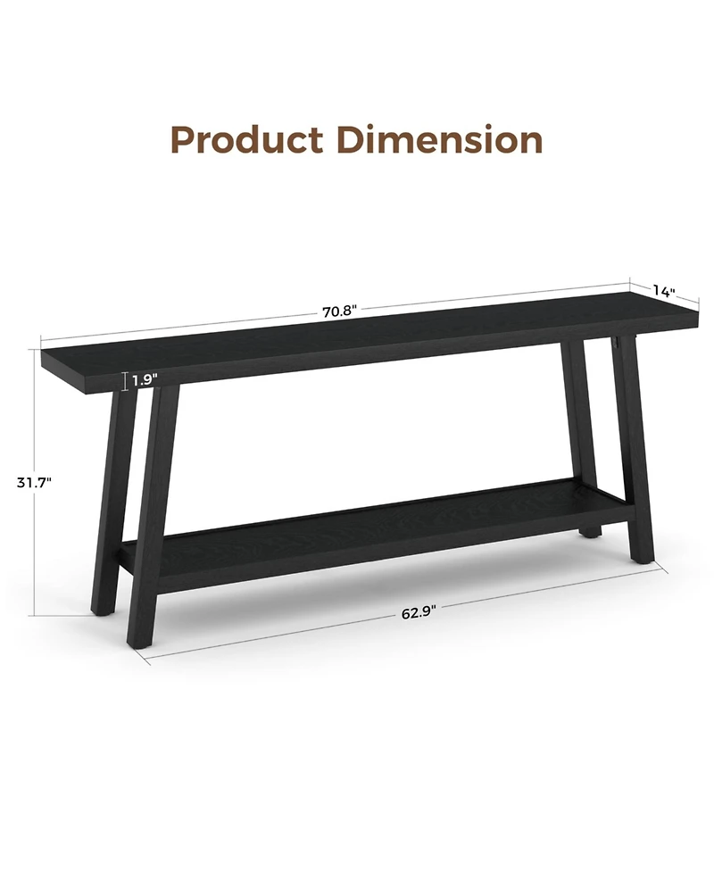 gaomon 70.8" Extra Long Console Table, 2 Tier Narrow Sofa Table for Behind Couch, Entryway Hallway Living Room, Farmhouse Style