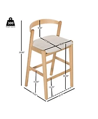 Rainsken 30" H Upholstered Bar Stools Set of 2, Classic Rubber Wood Counter Height Chairs with Backrest and Footrests for Kitchen Island
