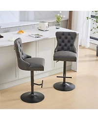 Rainsken Pu Leather Swivel Bar Stools Set of 2, Adjustable Counter Height Chairs with Tufted Design and Nailhead Trim for Kitchen Island, Home Pub