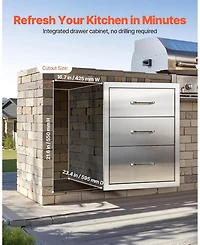 Sugift Triple-Access Stainless Steel Outdoor Kitchen Drawers 18.11in W x 23.23in D x 23.23in H