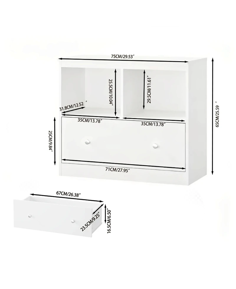 Rainsken Kids Toy Organizers and Storage, Toddlers Bookcase with Drawer, Wooden Kids Cabinet, for Playrooms, Bedrooms and Nurseries