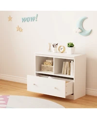 Rainsken Kids Toy Organizers and Storage, Toddlers Bookcase with Drawer, Wooden Kids Cabinet, for Playrooms, Bedrooms and Nurseries