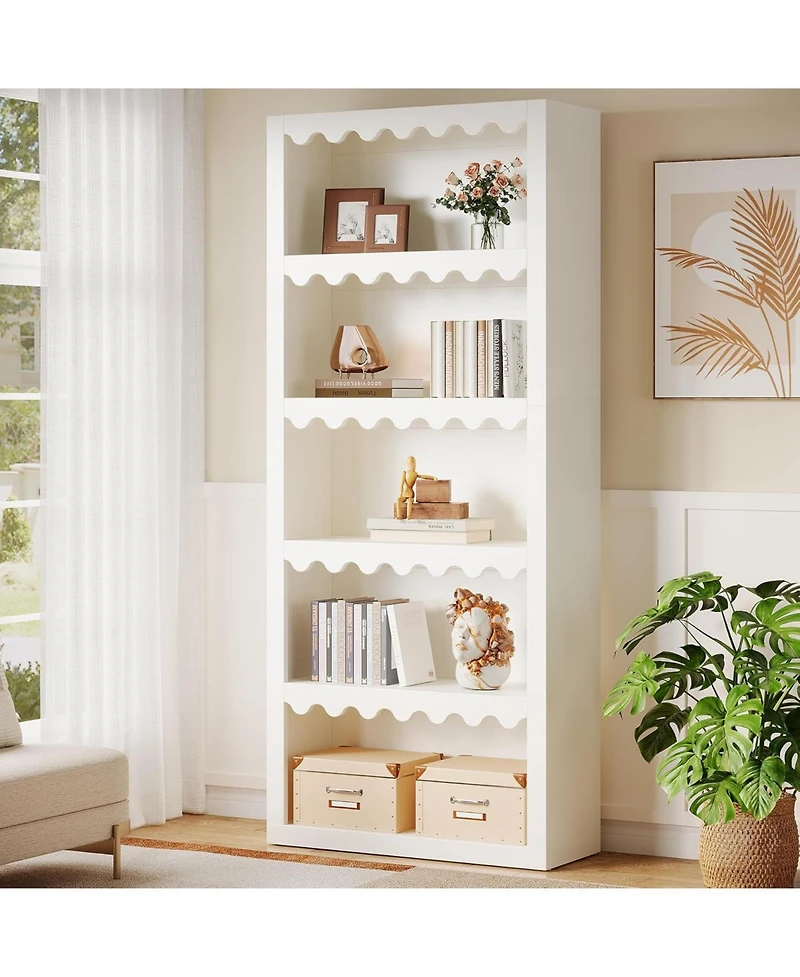 Tribesigns 5-Tier Bookcase, 70-Inch Tall Bookshelf with Scalloped Edges, for Living Room, Home Office, Bedroom