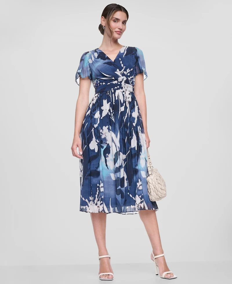 Dkny Women's Flutter-Sleeve Release Pleat Midi Dress