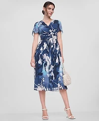 Dkny Women's Flutter-Sleeve Release Pleat Midi Dress