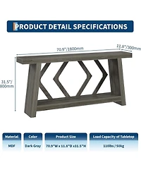 gaomon 70.9 Inch All-Wood Console Table, Ultra-Stable Trapezoid Leg Sofa Table Behind Couch, 2-Tier Extra Long Entryway Table