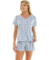 Jaclyn Intimates Women's V-Neck Henley Top and Flared Pajama Shorts, 2-Piece Set