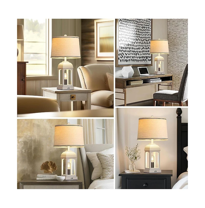 Sofucor 26-inch Table Lamp for Living Room, Farmhouse Lamps Set of 2 with Usb A+C and Nightlight