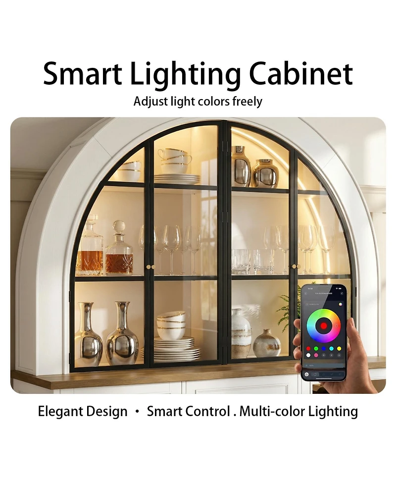 Homsee Wine Cabinet with Bluetooth Led Lighting - Farmhouse Hutch with Adjustable Shelves & Dual Wine Racks |Storage Cabinet