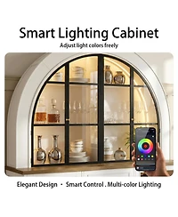 Homsee Wine Cabinet with Bluetooth Led Lighting - Farmhouse Hutch with Adjustable Shelves & Dual Wine Racks |Storage Cabinet