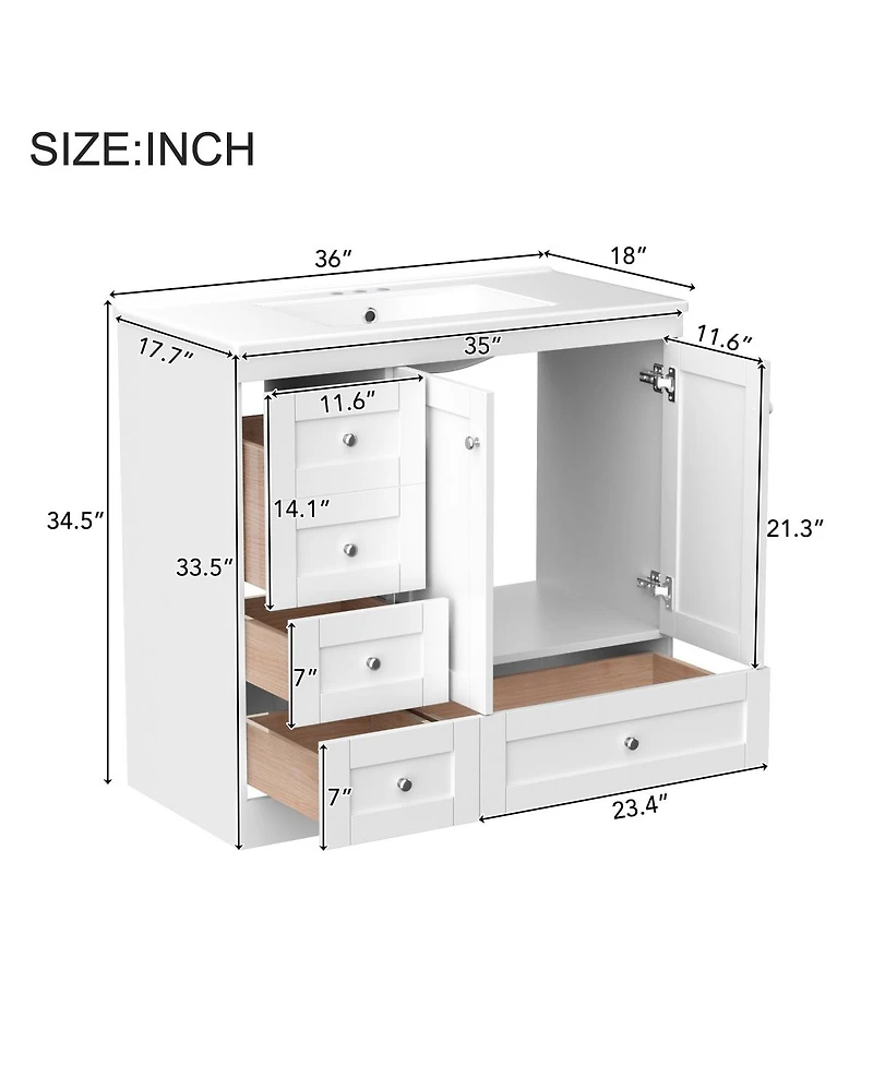 Sillysis Modern Bathroom Vanity with Ceramic Sink, Freestanding Mdf Cabinet, Soft Close Drawers for Small Spaces