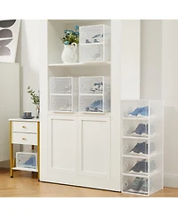 homfan 12Pcs Clear Collapsible Shoe Storage Boxes - Stackable Transparent Organizer Bins for Closet, Home, and Shoes - Space-Saving