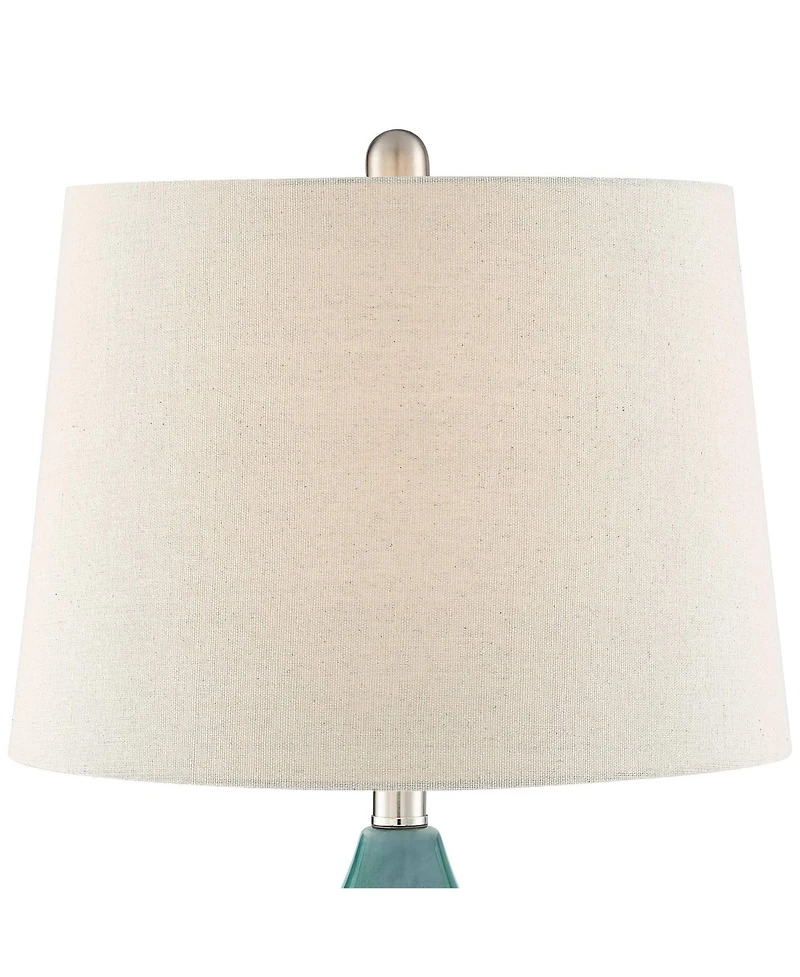 360 Lighting Kate Modern Coastal Table Lamp with Round Riser 25 3/4" High Blue Ceramic Oatmeal Fabric Drum Shade for Bedroom Living Room Bedside Kids