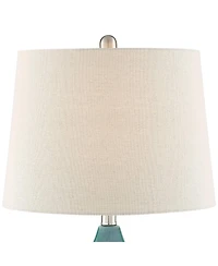 360 Lighting Kate Modern Coastal Table Lamp with Round Riser 25 3/4" High Blue Ceramic Oatmeal Fabric Drum Shade for Bedroom Living Room Bedside Kids