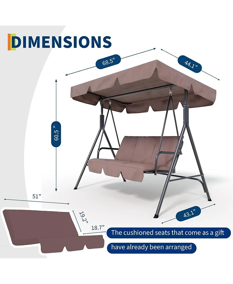 GarveeLife Outdoor Porch Swing with Adjustable Canopy