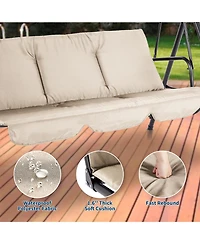 GarveeLife Outdoor Porch Swing with Adjustable Canopy, 3-Seat Patio Chair Stand Heavy Duty Metal Frame for Garden