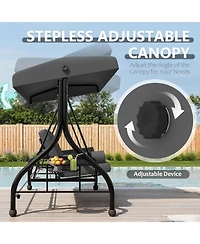 GarveeLife Outdoor Porch Swing with Adjustable Canopy 3 Seat Patio Swing Chair Heavy Duty Outdoor Swing with Cup Holder Tray Cushion and Pillows