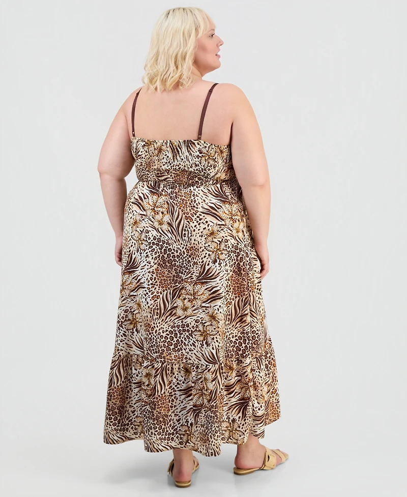Full Circle Trends Trendy Plus Printed Empire-Waist Peplum-Hem Dress