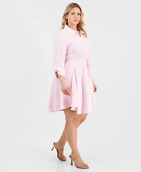 Full Circle Trends Trendy Plus 3/4-Sleeve Belted Godet Shirtdress
