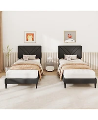 Slickblue Platform Bed Frame with Upholstered Tufted Headboard Slats