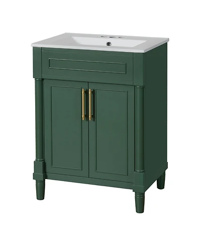 Busdays 24 Inch Bathroom Vanity with Integrated Ceramic Sink 2 Door Cabinet Single Sink Vanity for Small and Medium Bathroom Storage