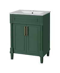 Busdays 24 Inch Bathroom Vanity with Integrated Ceramic Sink 2 Door Cabinet Single Sink Vanity for Small and Medium Bathroom Storage