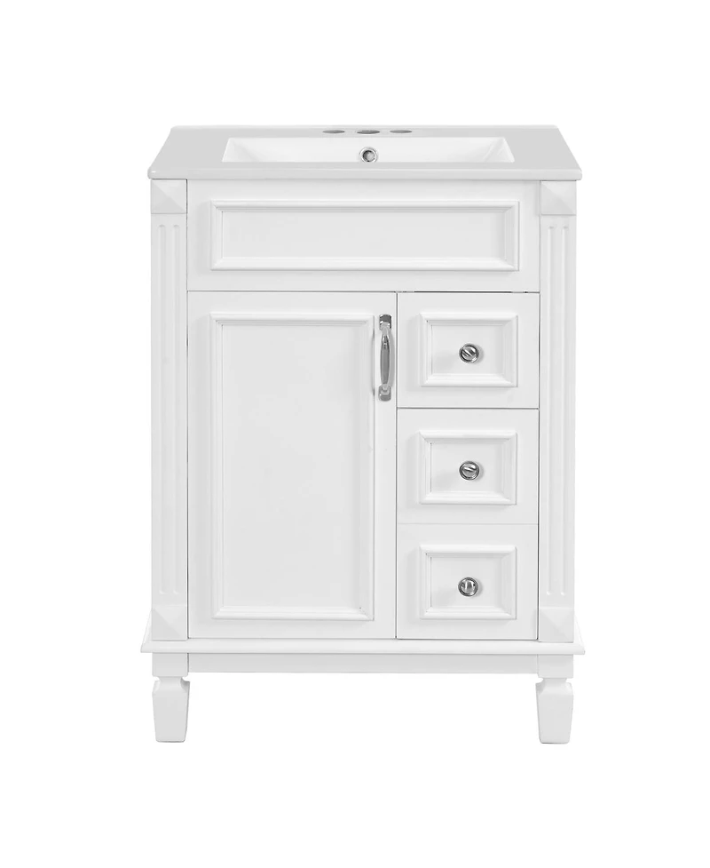 Sillysis 24 Inch French Freestanding Bathroom Vanity with Ceramic Sink, 2 Drawers and Adjustable Shelf for Small Spaces