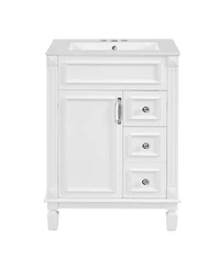 Sillysis 24 Inch French Freestanding Bathroom Vanity with Ceramic Sink, 2 Drawers and Adjustable Shelf for Small Spaces