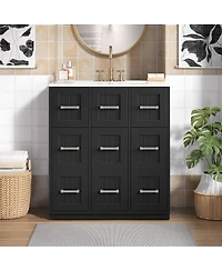 Sillysis 30 Inch Modern Bathroom Vanity with Ceramic Sink, Tip-Out Drawer, Soft Close Doors, Flexible Storage for
