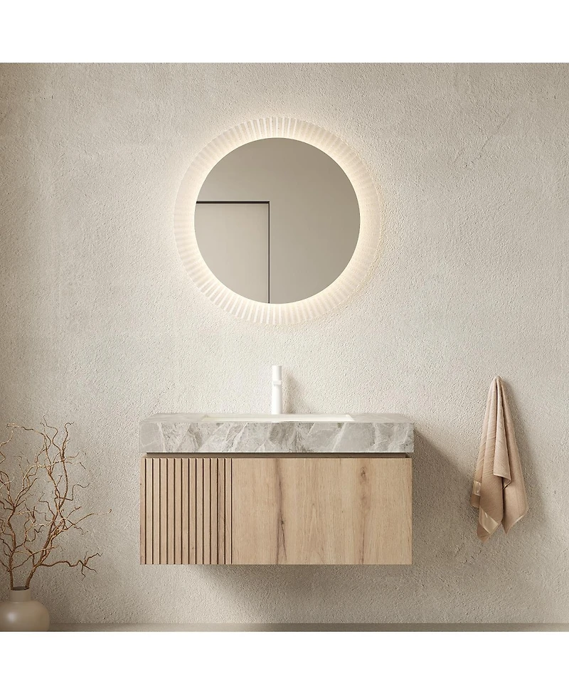 Sillysis 30 Inch Wall Mounted Bathroom Vanity with Italian Sintered Stone Top, Ceramic Sink, Soft Close Storage