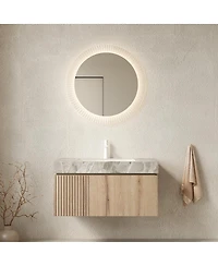 Sillysis 30 Inch Wall Mounted Bathroom Vanity with Italian Sintered Stone Top, Ceramic Sink, Soft Close Storage