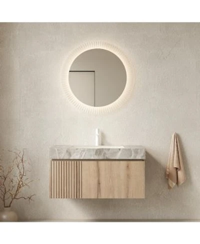 Sillysis 30 Inch Wall Mounted Bathroom Vanity With Italian Sintered Stone Top Ceramic Sink Soft Close Storage Pre Assembled