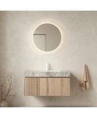 Sillysis 30 Inch Wall Mounted Bathroom Vanity With Italian Sintered Stone Top Ceramic Sink Soft Close Storage Pre Assembled