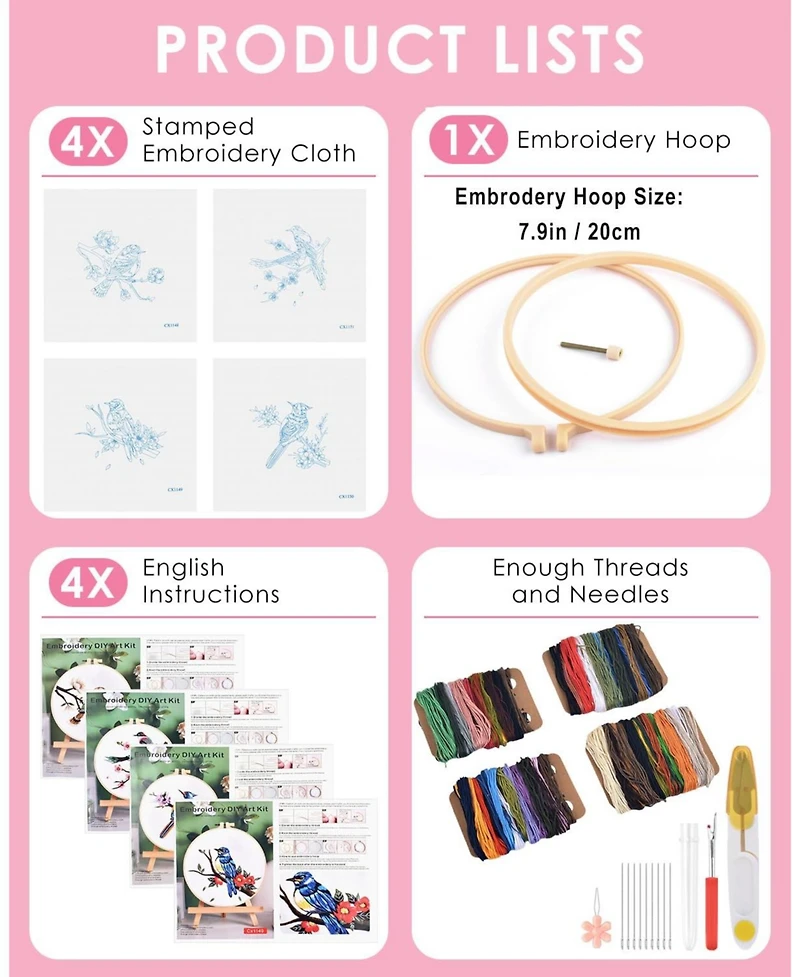 Gnuadz Embroidery Kit Adults Beginner Flowers Bird Hoop Thread