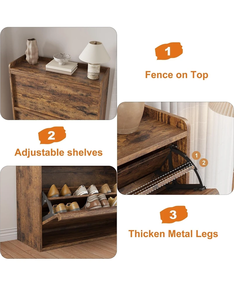 Homfan Shoe Cabinet with Flip Drawers, Hidden Shoe Storage Organizer for Entryway