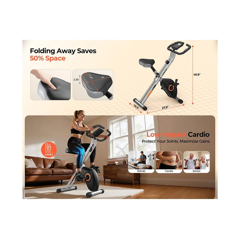 Fed Fitness Folding Indoor Cycling Bike, Quiet Compact Workout Bike with Large Seat and Lcd Monitor