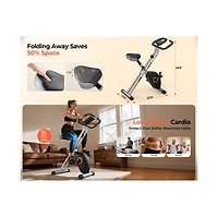 Fed Fitness Folding Indoor Cycling Bike, Quiet Compact Workout Bike with Large Seat and Lcd Monitor