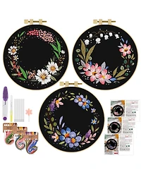 Gnuadz 3 Sets Embroidery Kit Floral Cross Stitch Hoops Threads Craft Lover Hand Garlands