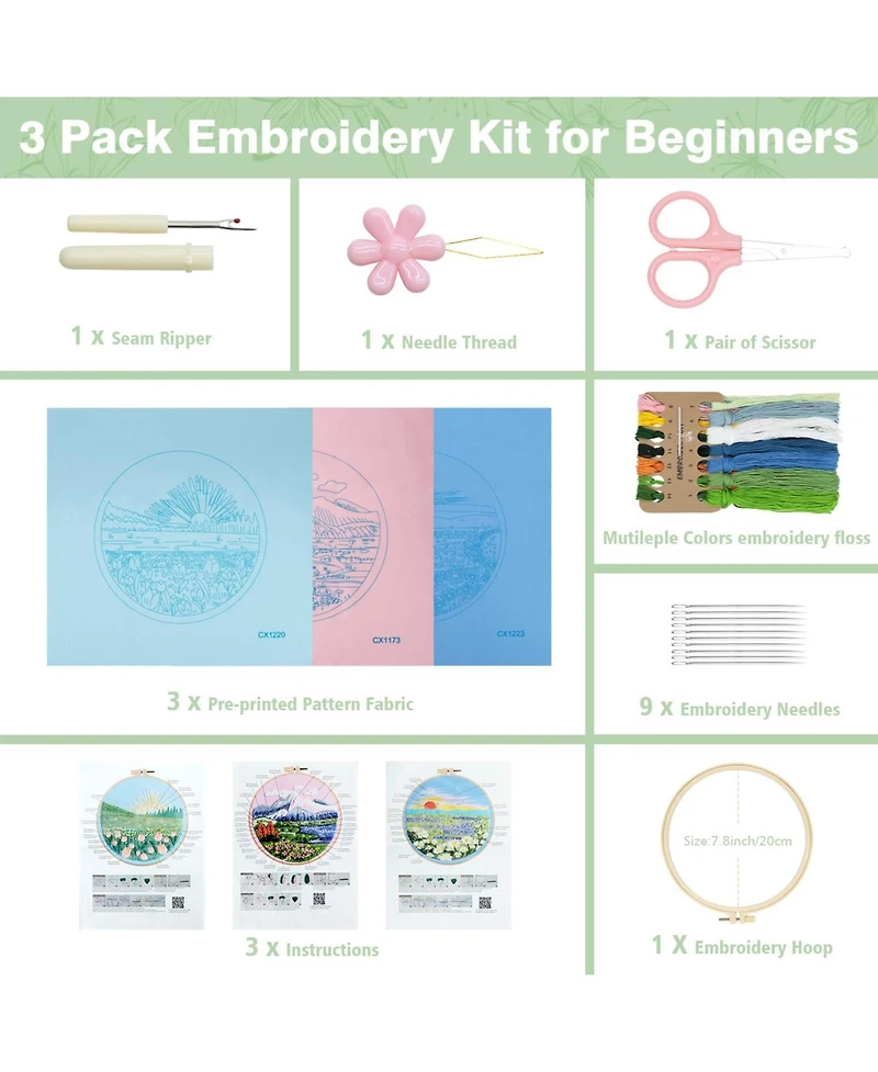 Gnuadz Embroidery Kit Floral Sunshine Pattern Diy Hoop Floss Set Of 3