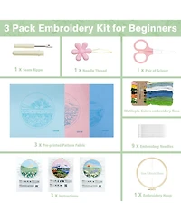 Gnuadz Embroidery Kit Floral Sunshine Pattern Diy Hoop Floss Set Of 3