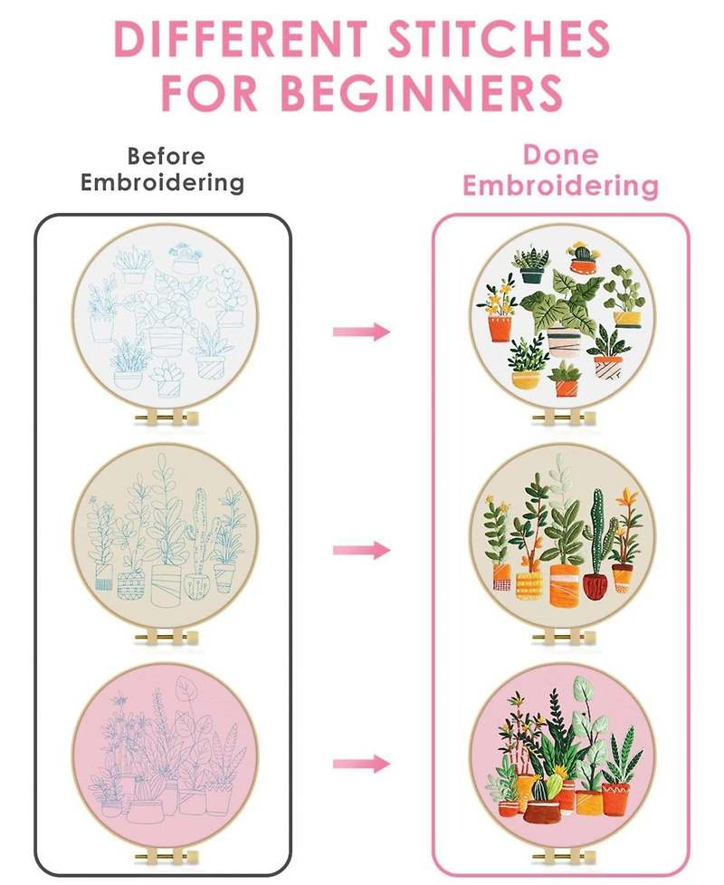 Gnuadz 3 Pack Embroidery Kit Adult Diy Stamped Patterns Plants